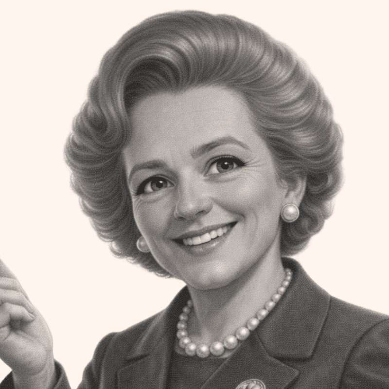 Smiling woman in a suit with a pearl necklace and earrings, vintage portrait.