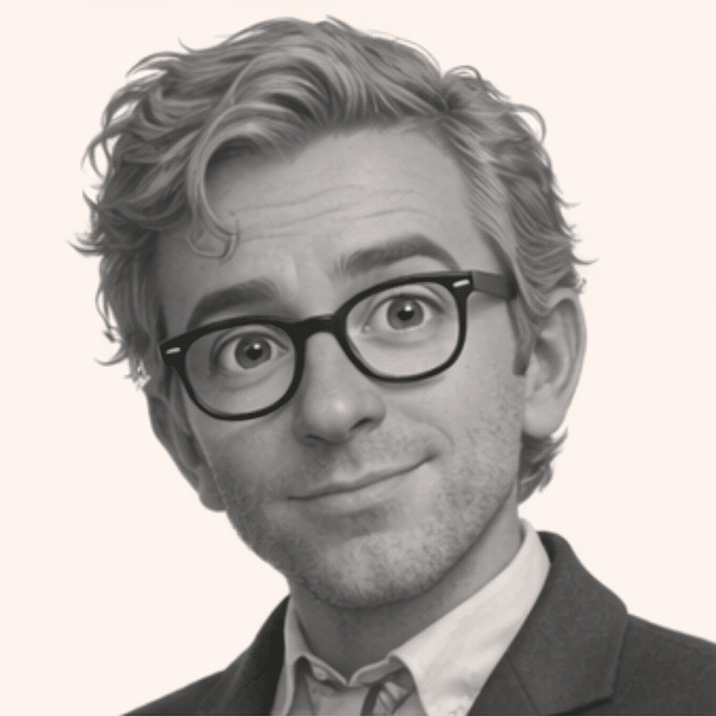 Professional headshot of a man with wavy hair and black-framed glasses, wearing a blazer and white shirt, light smile.