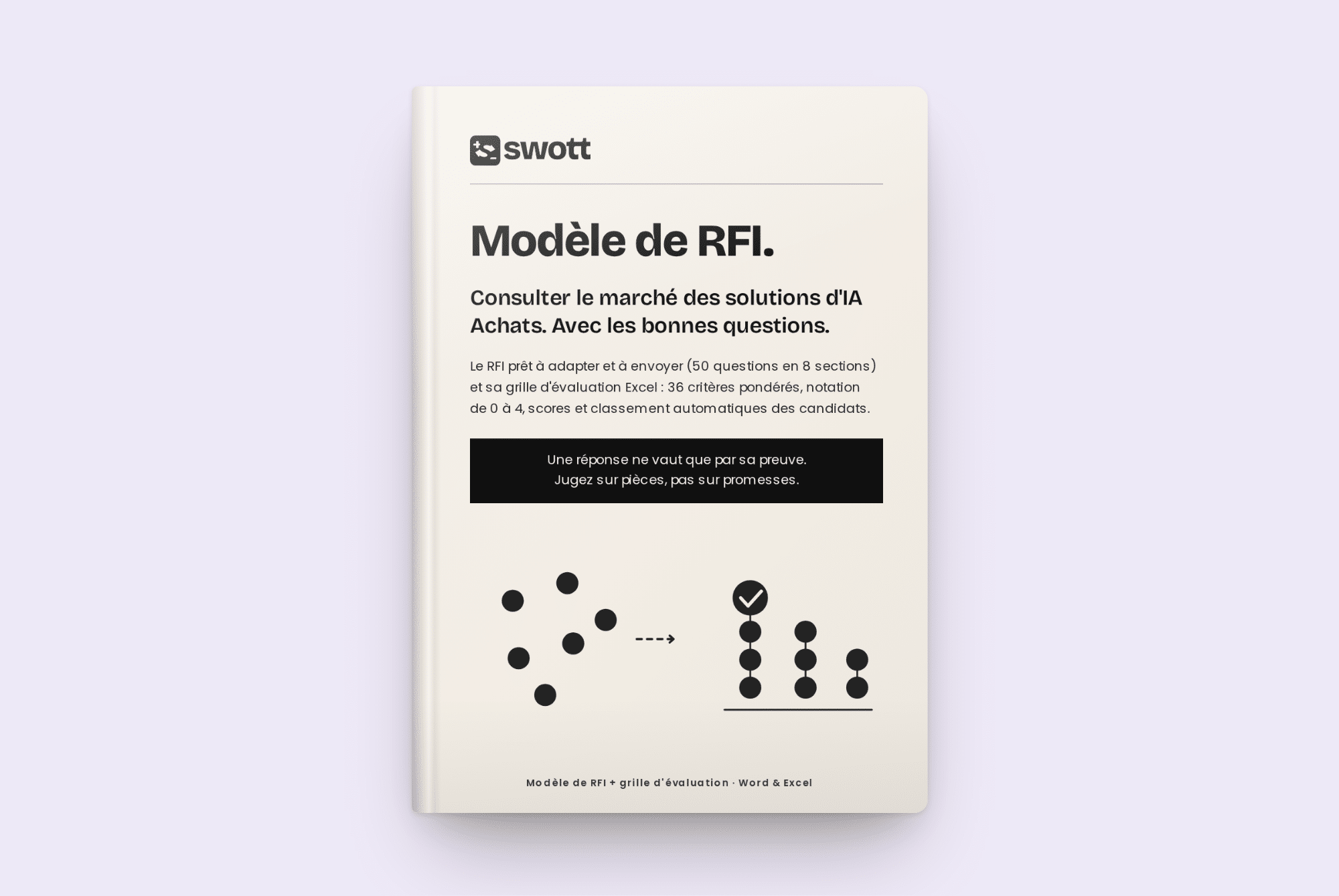 Modèle de RFI solution IA Achats : document Word et grille d'évaluation Excel, par Swott